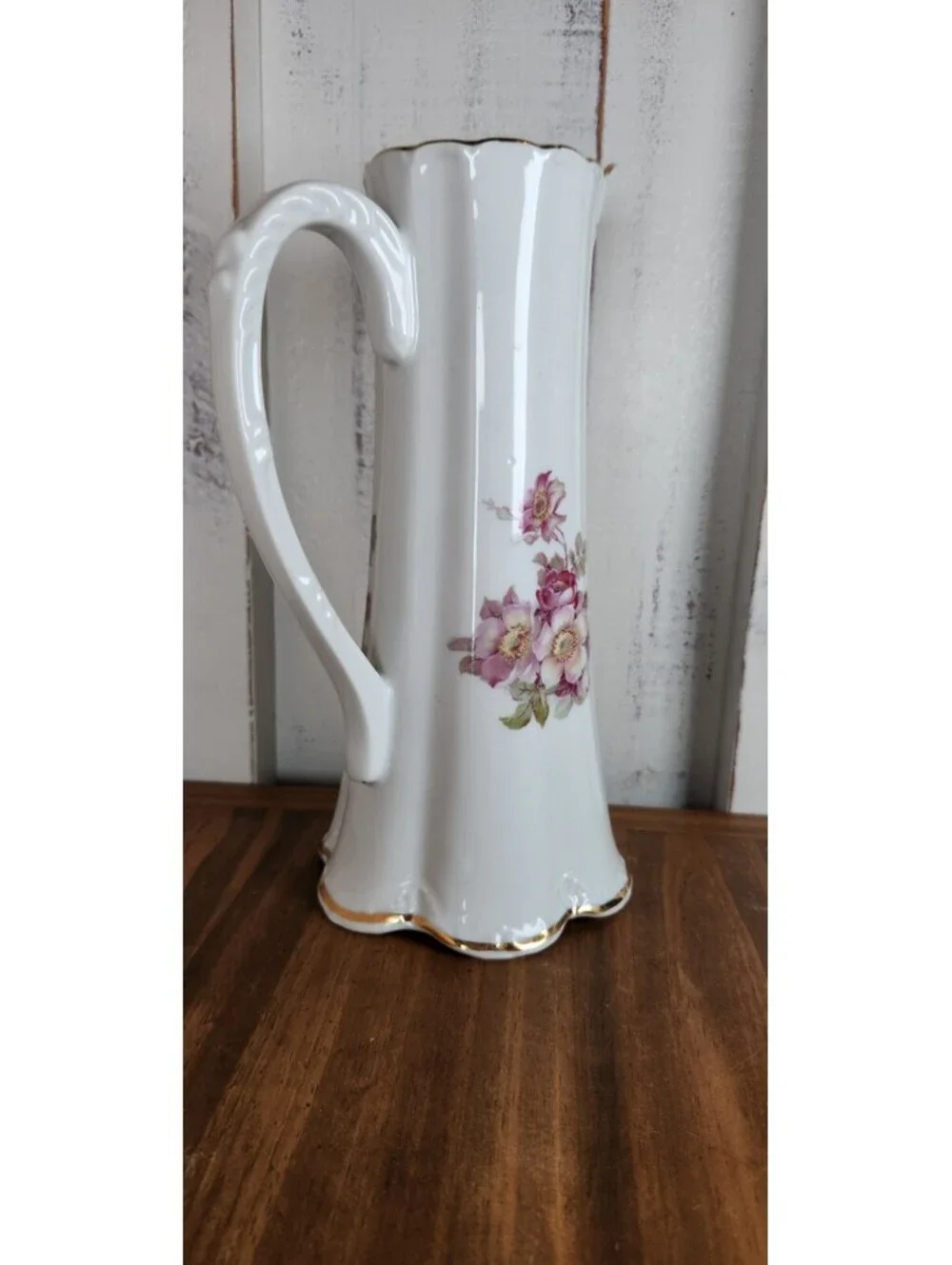 Pristine Gerold Porzellan Wild Rose Porcelain Pitcher Gold Foil Label W Germany